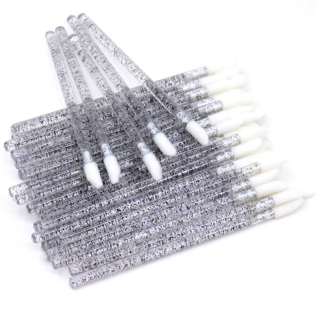50Pcs/Lot Bling Lip Brush Eyelash Extensions Disposable Flocked Soft Hair Crystal Rod Cleaning Cotton Swab Lipstick Brush Makeup